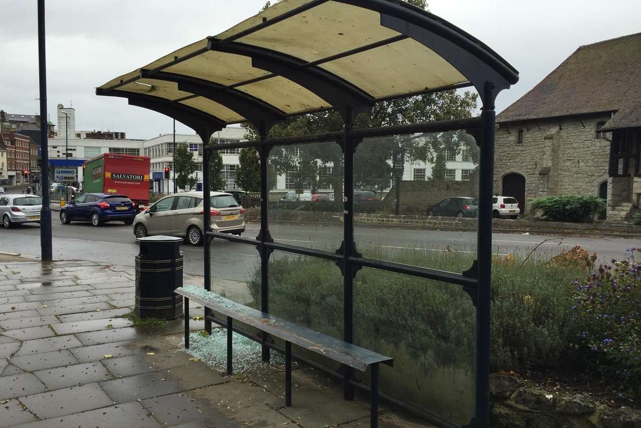 The damaged stop outside Archbishop's Palace in Mill Street, Maidstone.