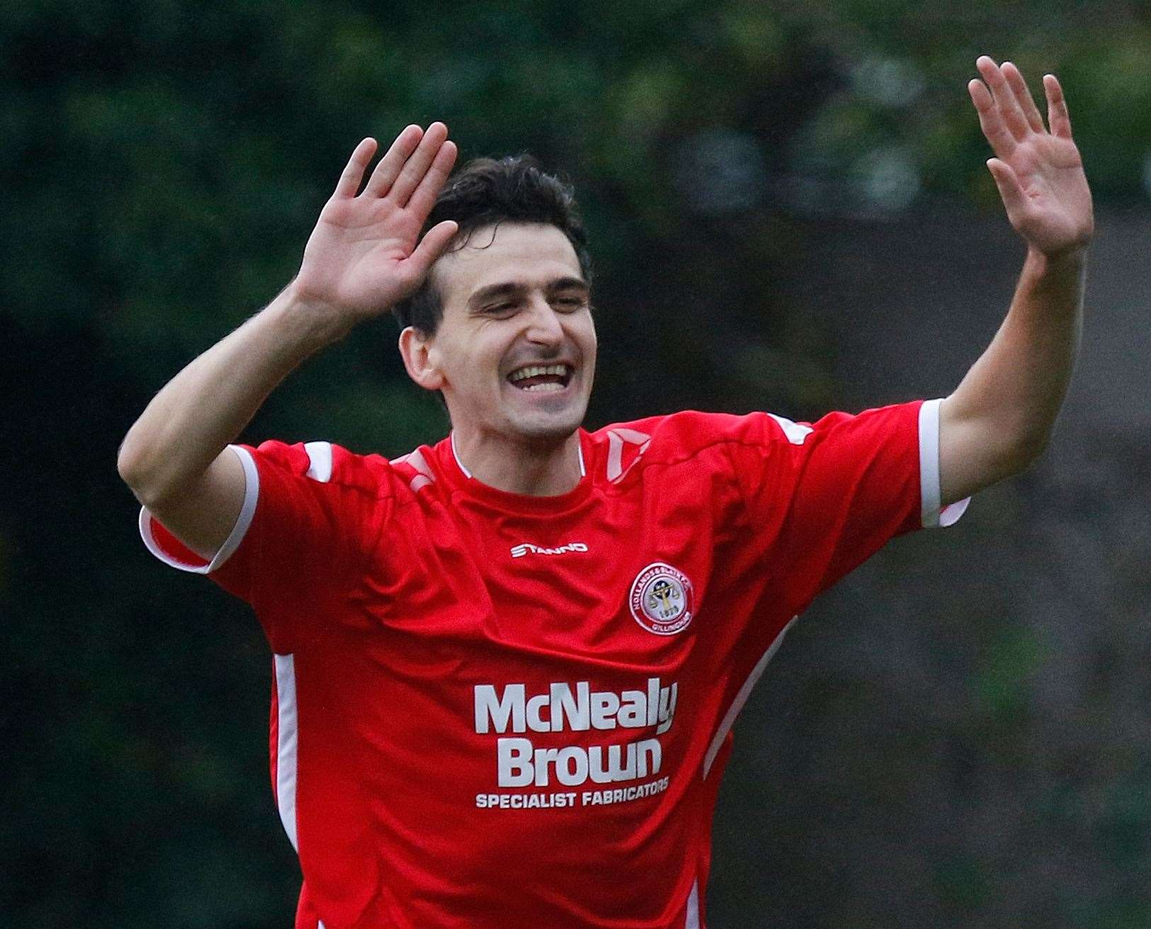 Hollands & Blair Tom Loynes celebrates scoring against K Sports. Picture: Barry Goodwin (42843359)