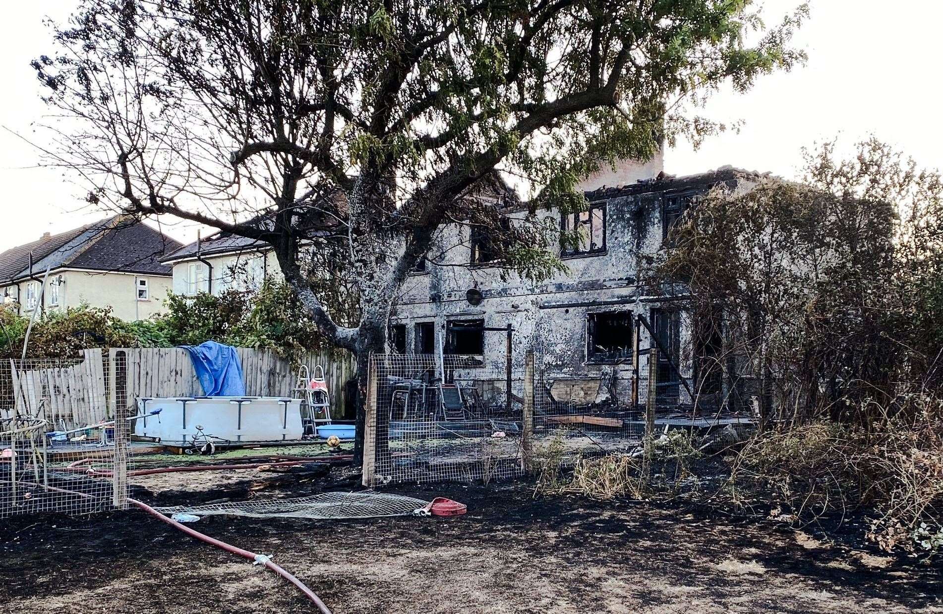 One of the four terraced properties in Crayford Way, near Dartford devastated by the blaze. Photo: Graham Brown