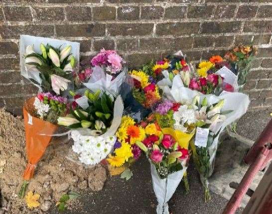 Flowers at the scene of the crash that killed Owen Tagg in Deal in October 2022