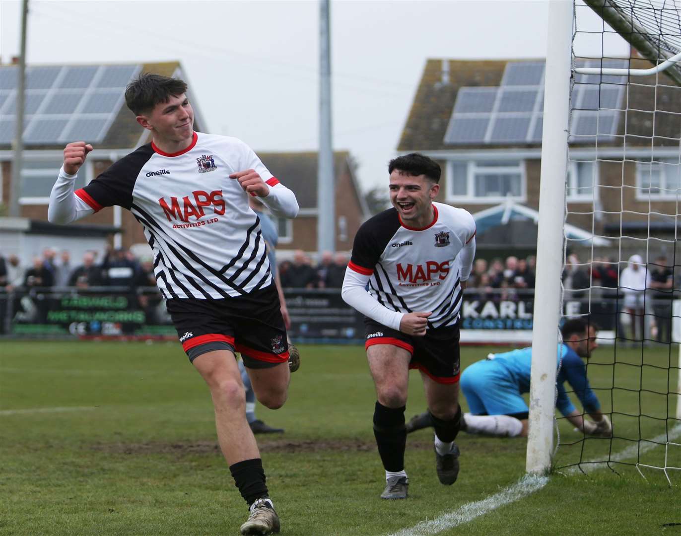 Jamie Kennedy celebrates scoring for Deal Town against Stansfeld. Picture: Paul Willmott