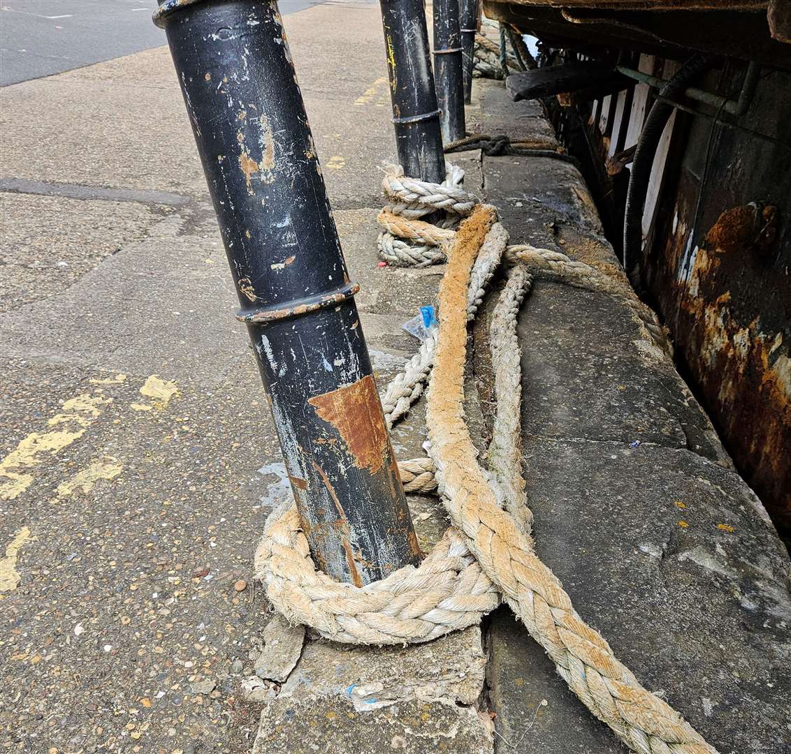 Ship owners say the boat is tied up to bollards, rather than cleats, that are not suitable for mooring a vessel of its size