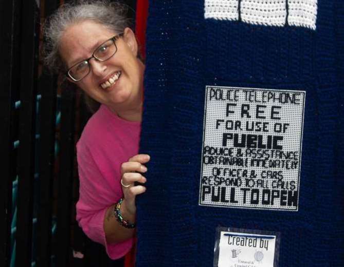 Faye Lamb from Unravel and Unwind CIC with her tardis creation