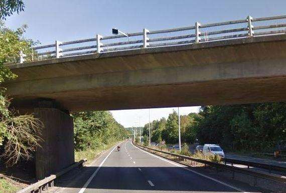 The rubble was thrown from a bridge over the A2