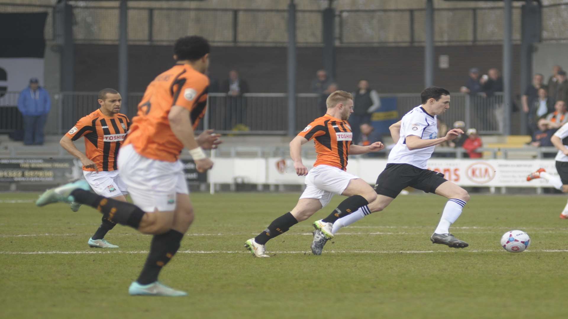 Dartford's Danny Harris runs through midfield against Barnet Picture: Steve Crispe