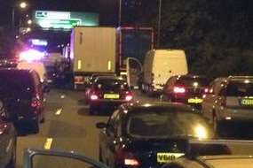 Queues after the A2 London-bound, near Cobham, was closed for several hours following a fatal crash. Picture: Paul Browne