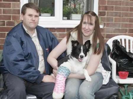 Stephen Alderson with Sadie and his partner Rosalyn Green. Picture: PETER STILL