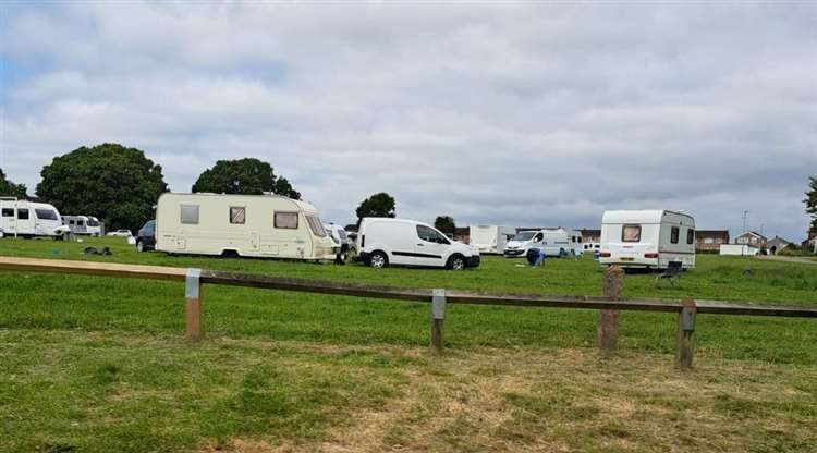 Travellers pitched up at Hook Meadow, Walderslade in June