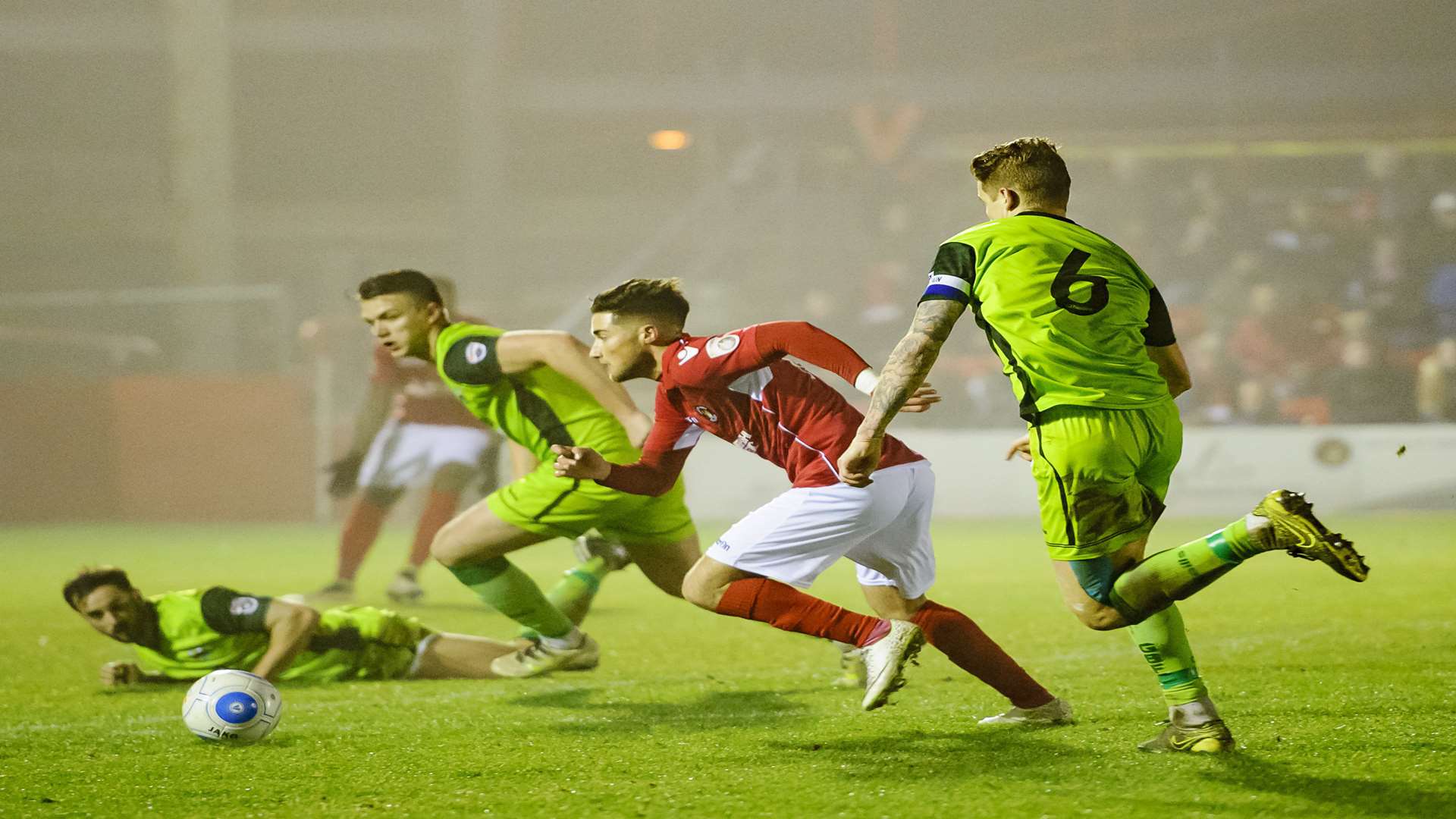 Sean Shields darts between two defenders Picture: Andy Payton