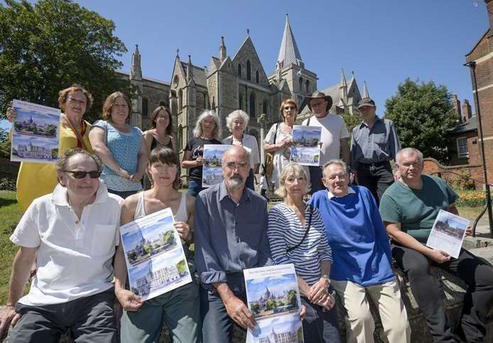 Banner-waving campaigners protested about the design of the budget hotel in Rochester previously