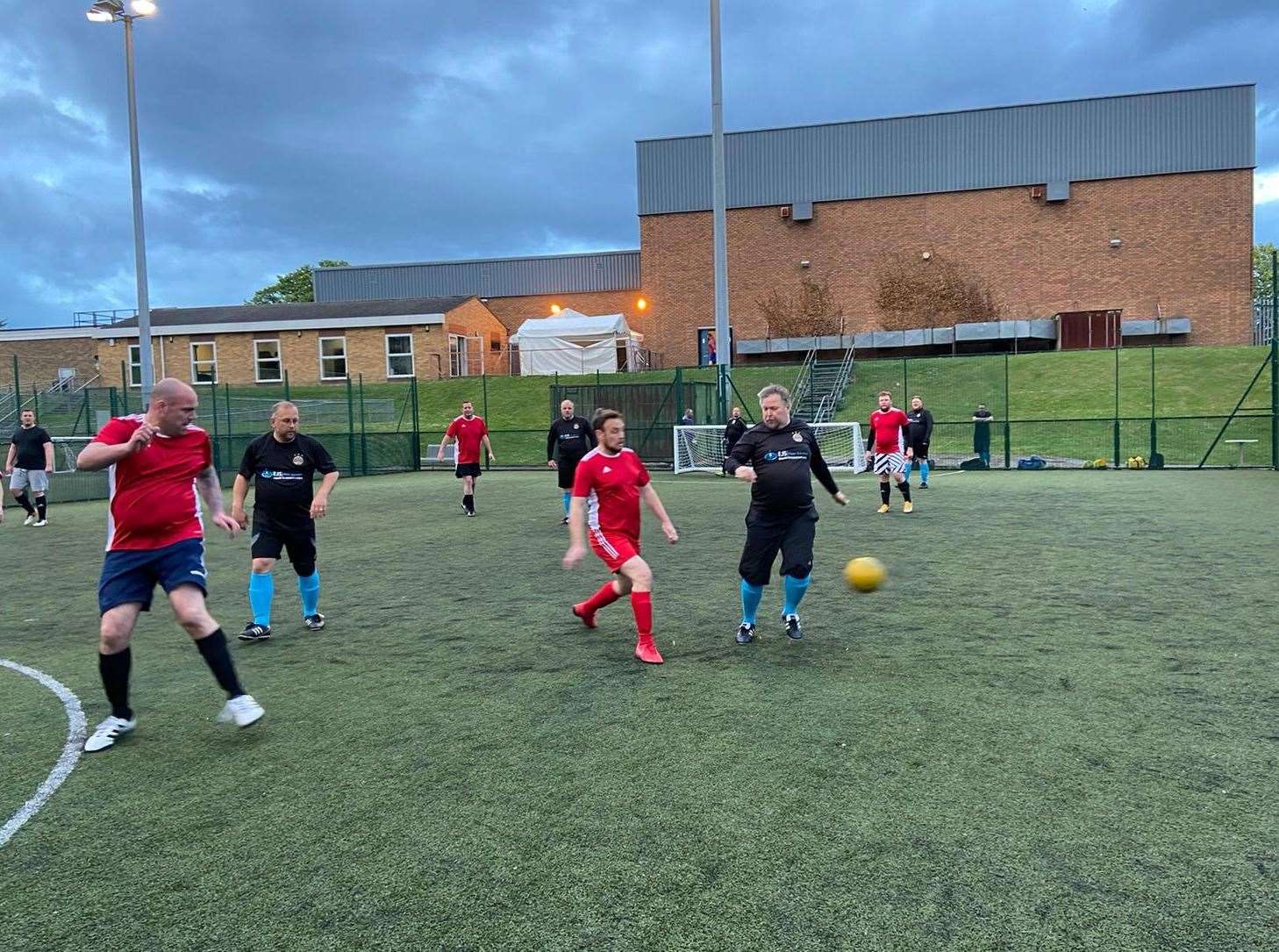 Players getting stuck in, in Man v Fat's league in Strood