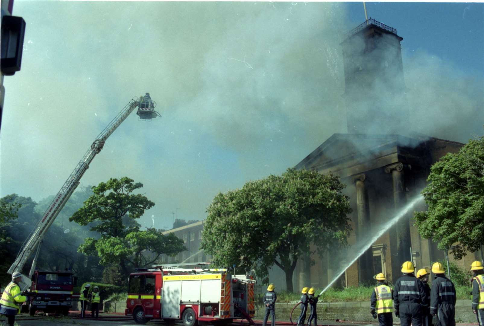 The church on fire in 2001