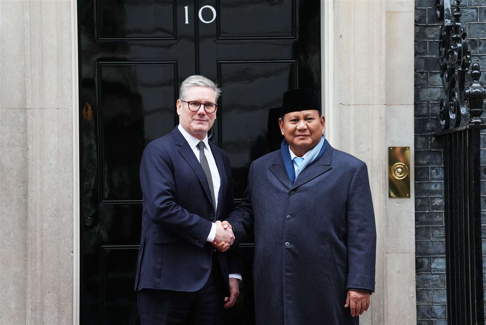 Sir Keir Starmer welcomed President Prabowo Subianto of Indonesia to No 10 on Thursday (Lucy North/PA)