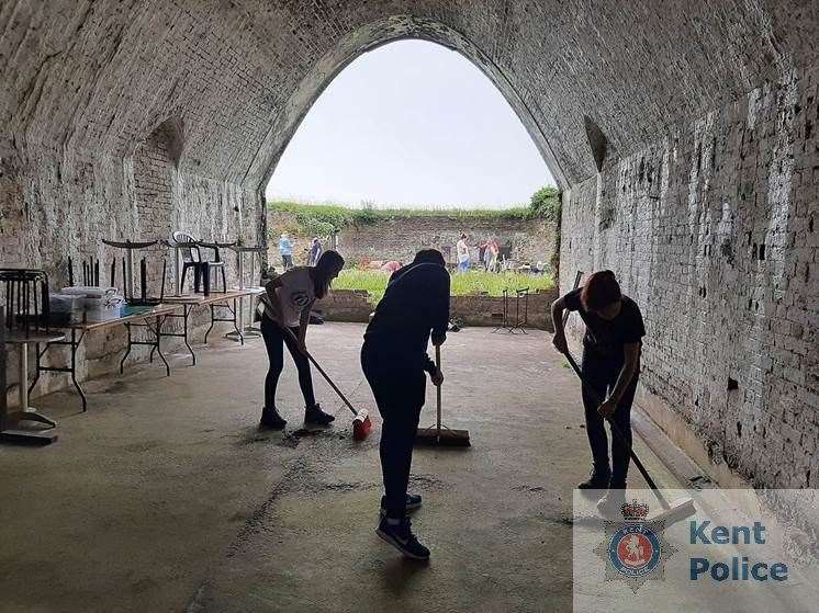 Cadets sweep on of the casements in the Drop Redoubt. Picture: Kent Police