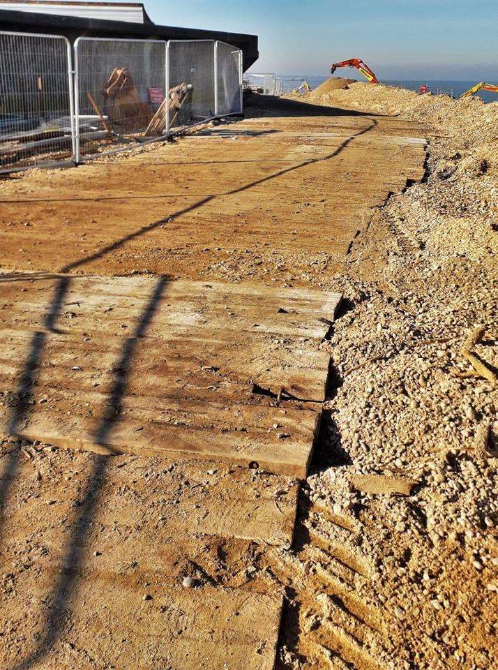 The builders "boardwalk" on the beach at Neptune Terrace, Sheerness. Picture: Phil Crowder (7219625)