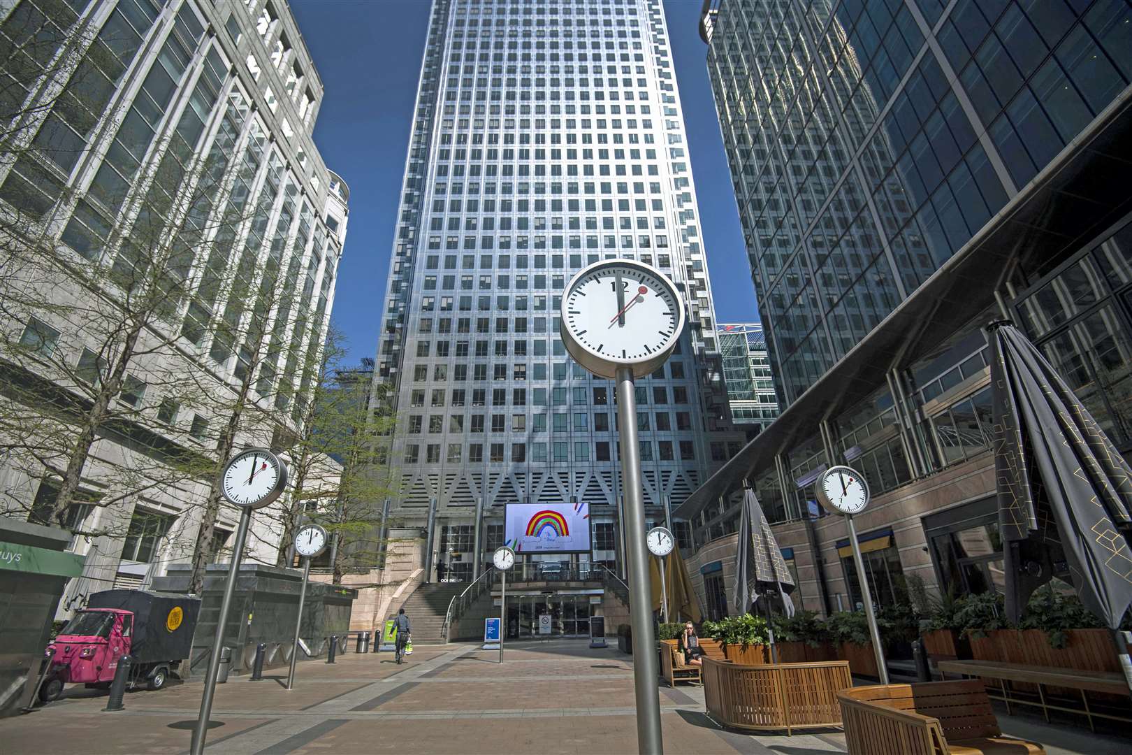 A normally bustling Reuters Square in Canary Wharf in east London (Victoria Jones/PA)