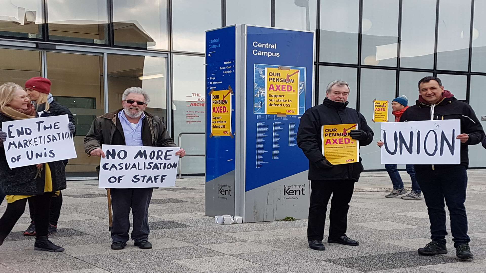 Protesters at the University of Kent in Canterbury