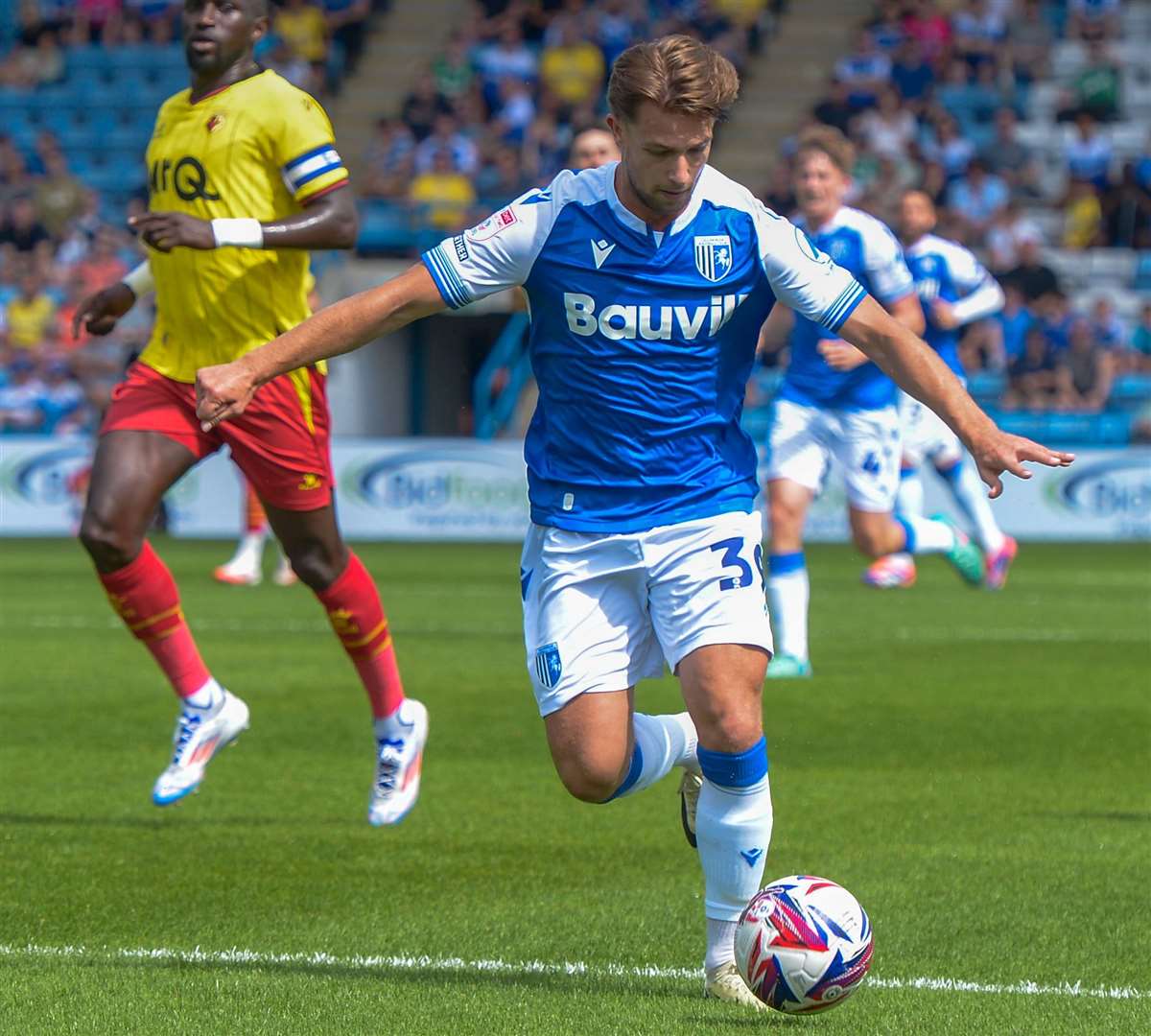 Euan Williams in action for Gillingham against Watford Picture: Stuart Watson