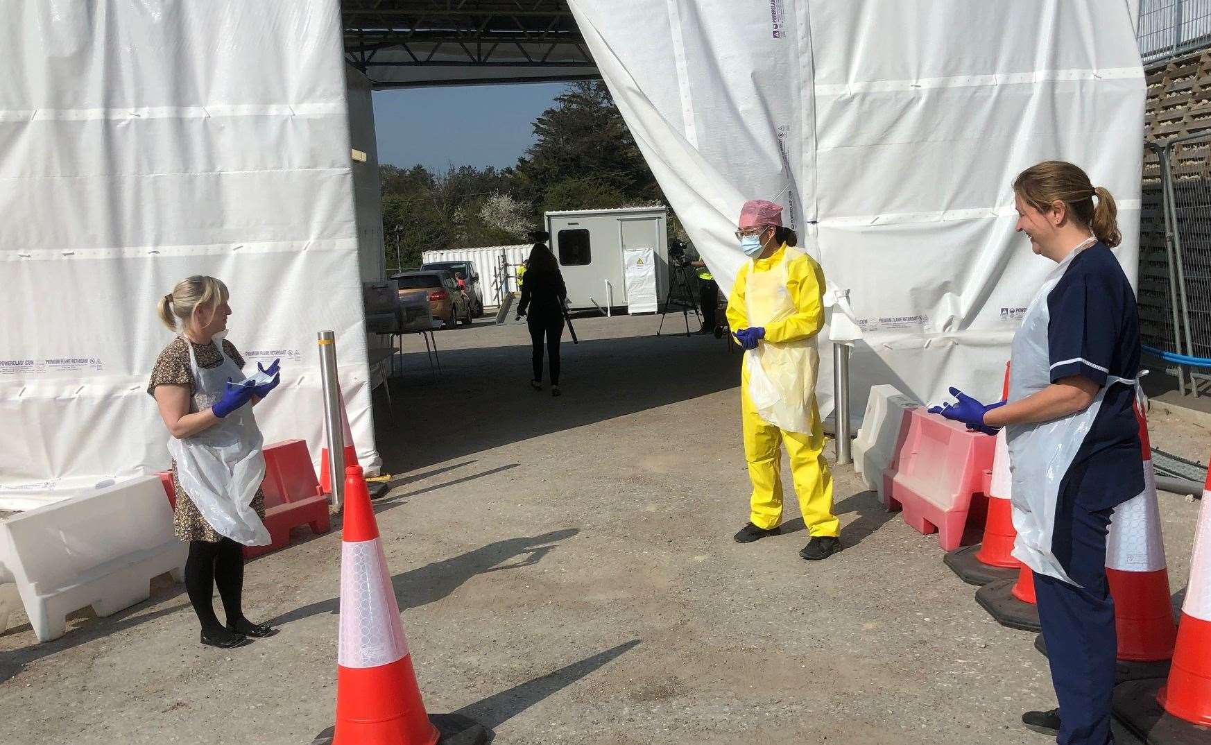 Staff at the drive-thru hot site. Picture: Dr John Ribchester