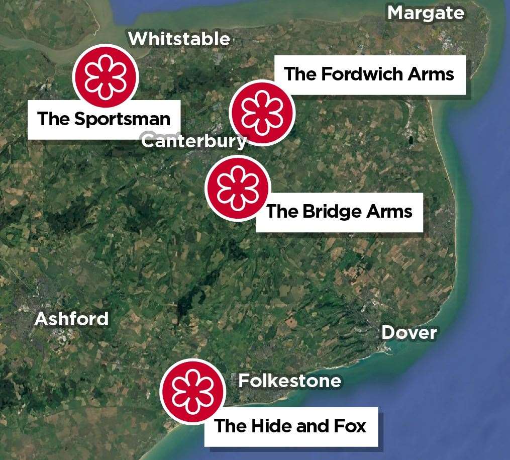 Kent has four Michelin-starred restaurants - in Fordwich, Seasalter, Bridge and Saltwood