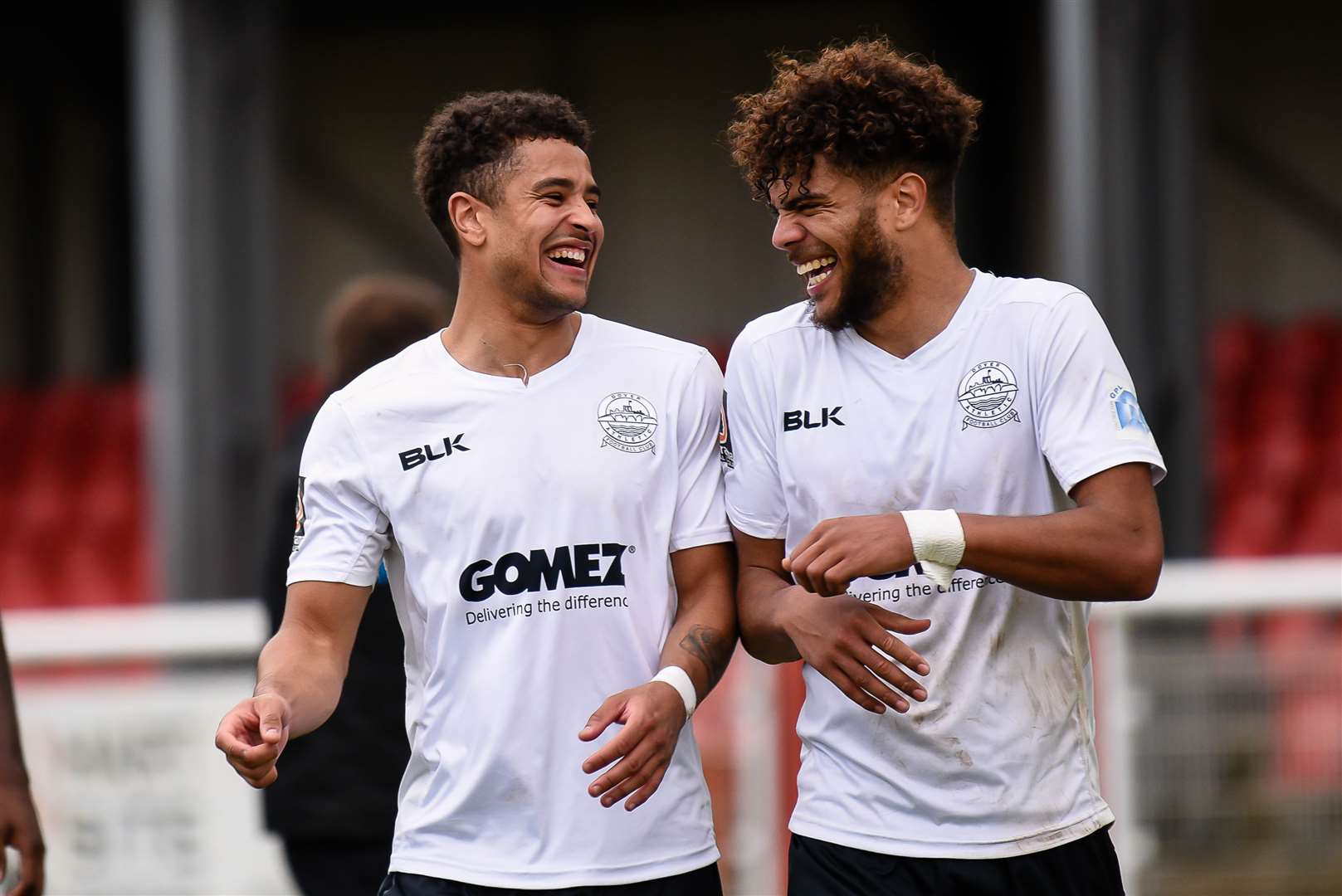 Jamie Allen and Josh Passley during Dover's win against Sutton on the final day of last season. Picture: Alan Langley