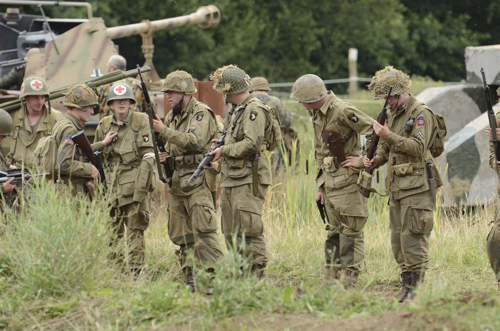 A recreation of an engagement between German and American forces from WWII at the War and Peace show at the Hop Farm, Paddock Wood on Saturday. Picture: Chris Davey FM4868880 (3115209)