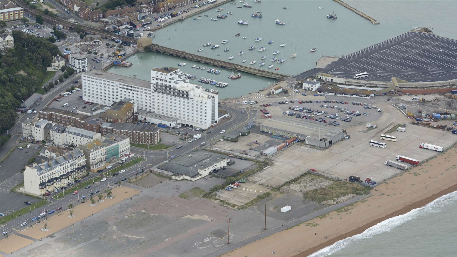 Folkestone Harbour and The Grand Burstin Hotel. Picture: Simon Burchett