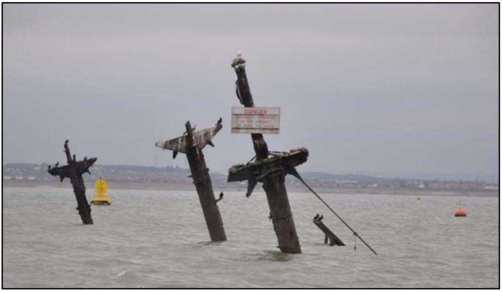 Masts of the wreck of the SS Richard Montgomery Second World War bomb ship. Picture: Maritime & Coastguard Agency