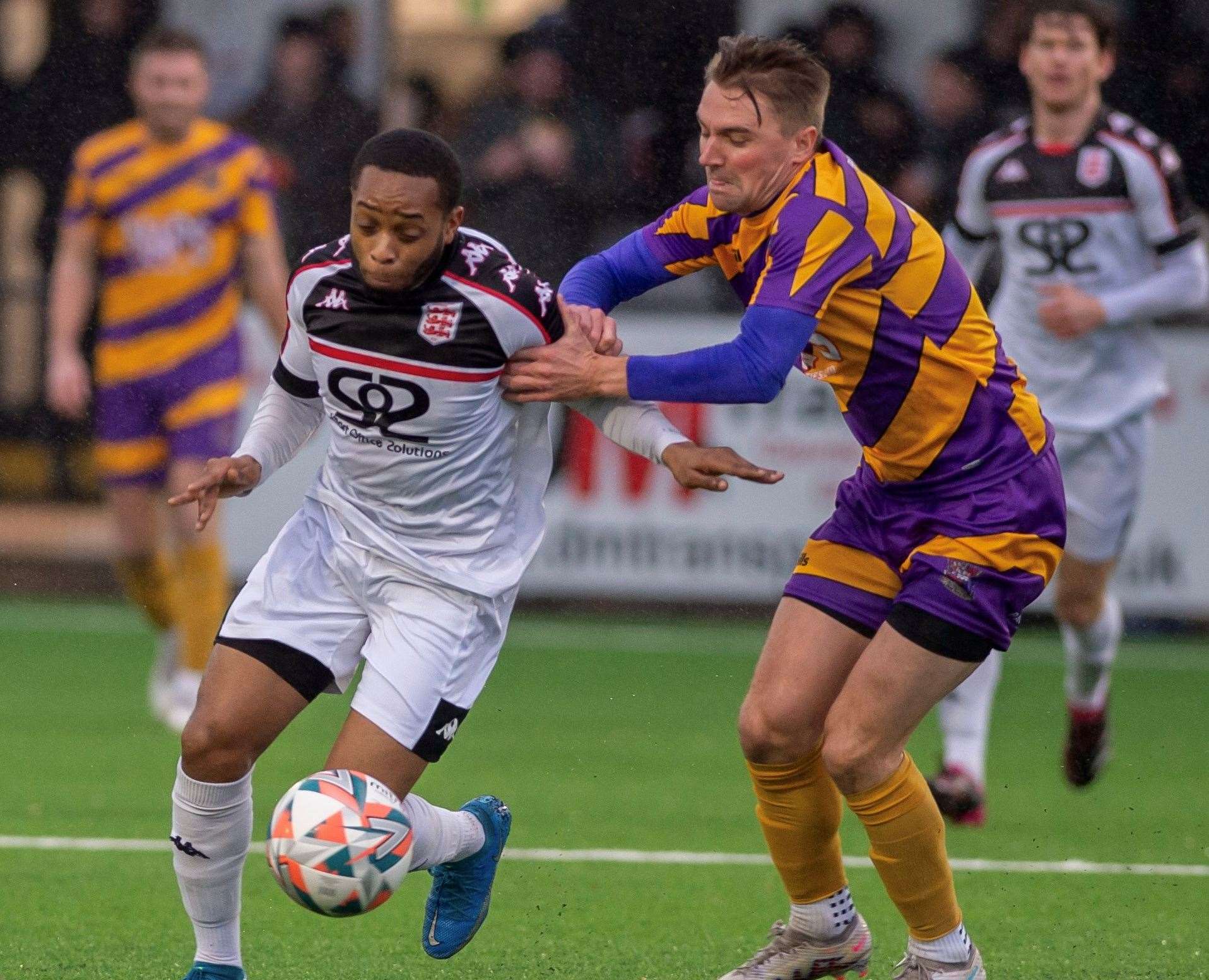 Faversham midfielder Kieron Campbell - will be available again for their home game against Corinthian this Saturday. Picture: Ian Scammell