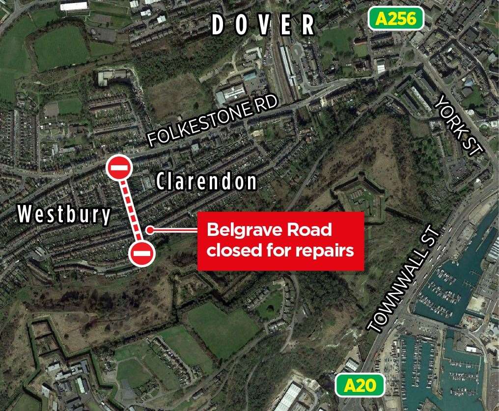 Belgrave Road in relation to the Clarendon and Westbury estate in Dover