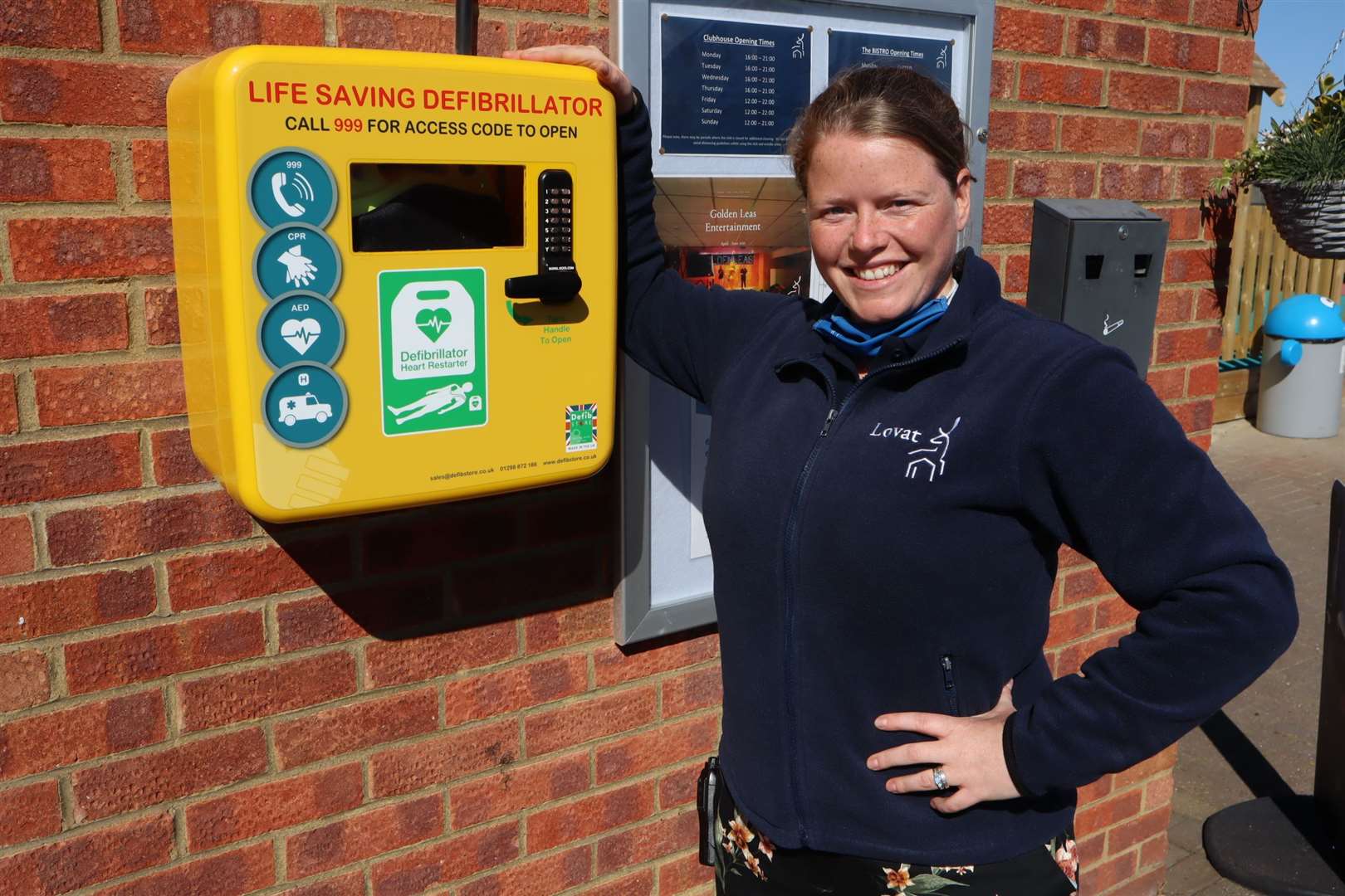 Golden Leas' Jo Treadgold with the new heart defibrillator at the holiday park in Minster, Sheppey