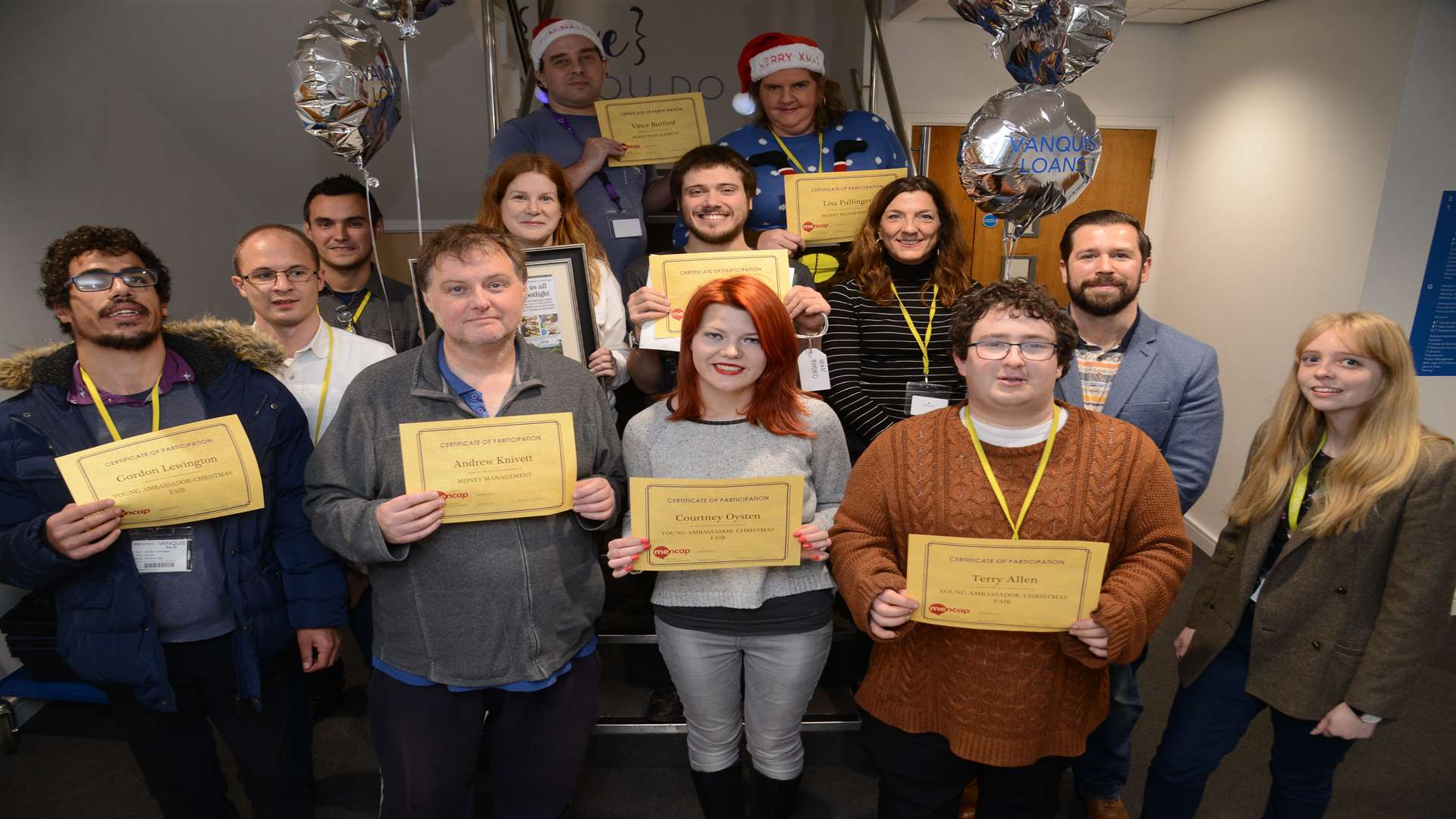 Mencap graduates with Annette Saunders, Adam Duncalf and Ruth Payne from Vanquis Bank