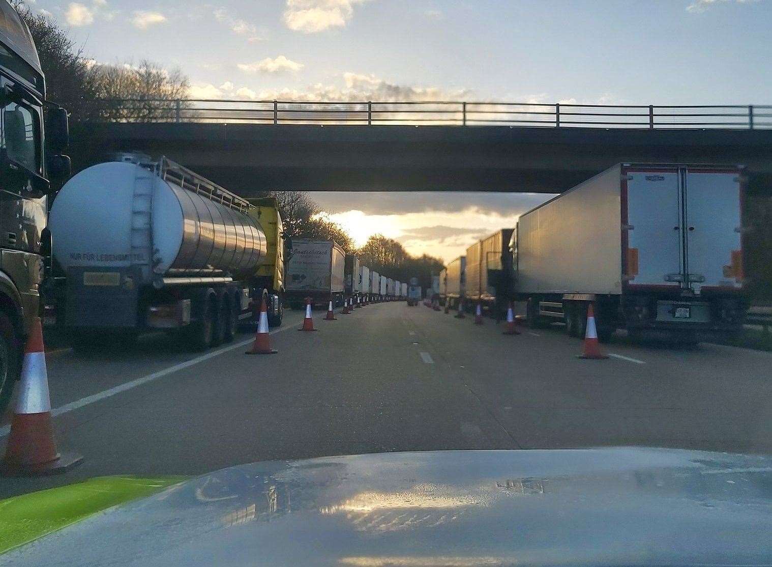 Lorries queuing for Operation Brock. Picture: Kent Police RPU