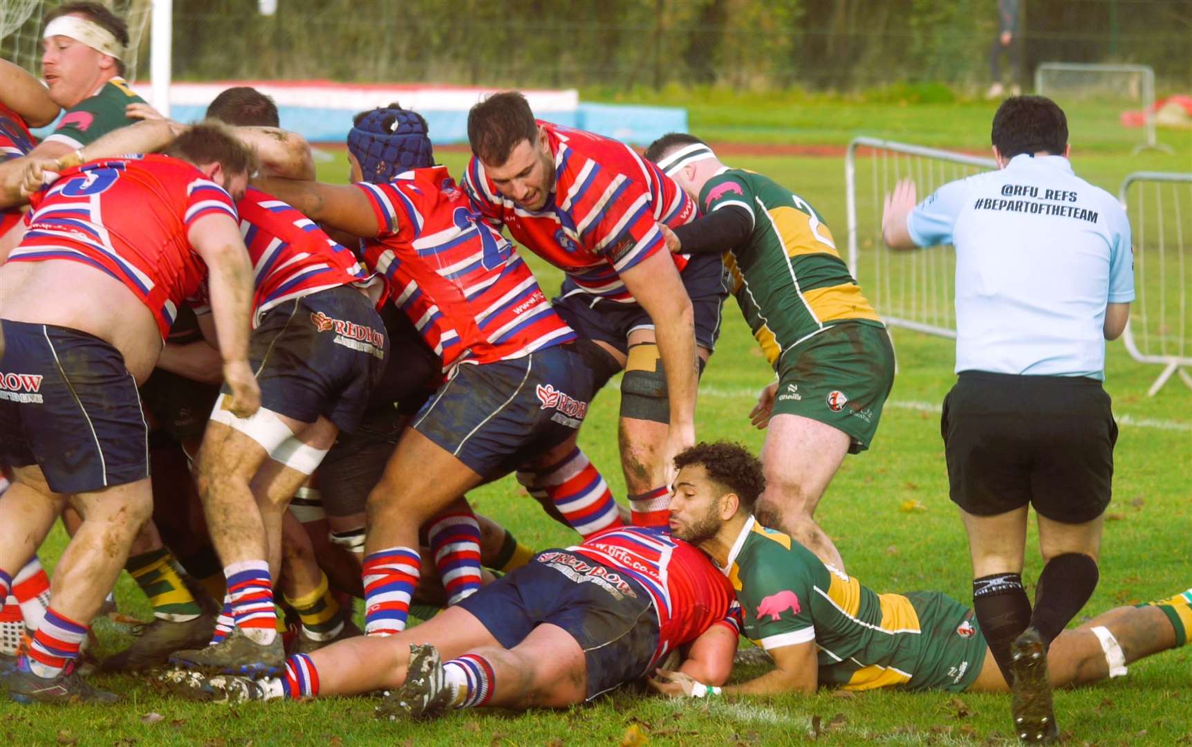 Will Holling touches down for Tonbridge at Barnes. Picture: Adam Hookway