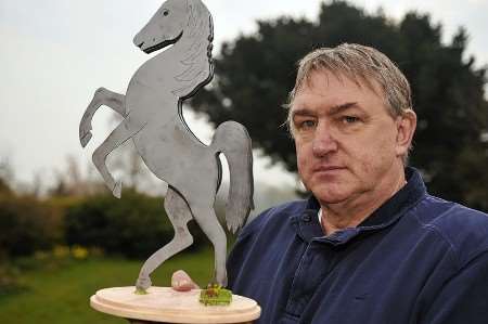 Self-taught artist Ian Morrison with a sculpture he has made of a horse which he believes is better than the one chosen for Ebbsfleet