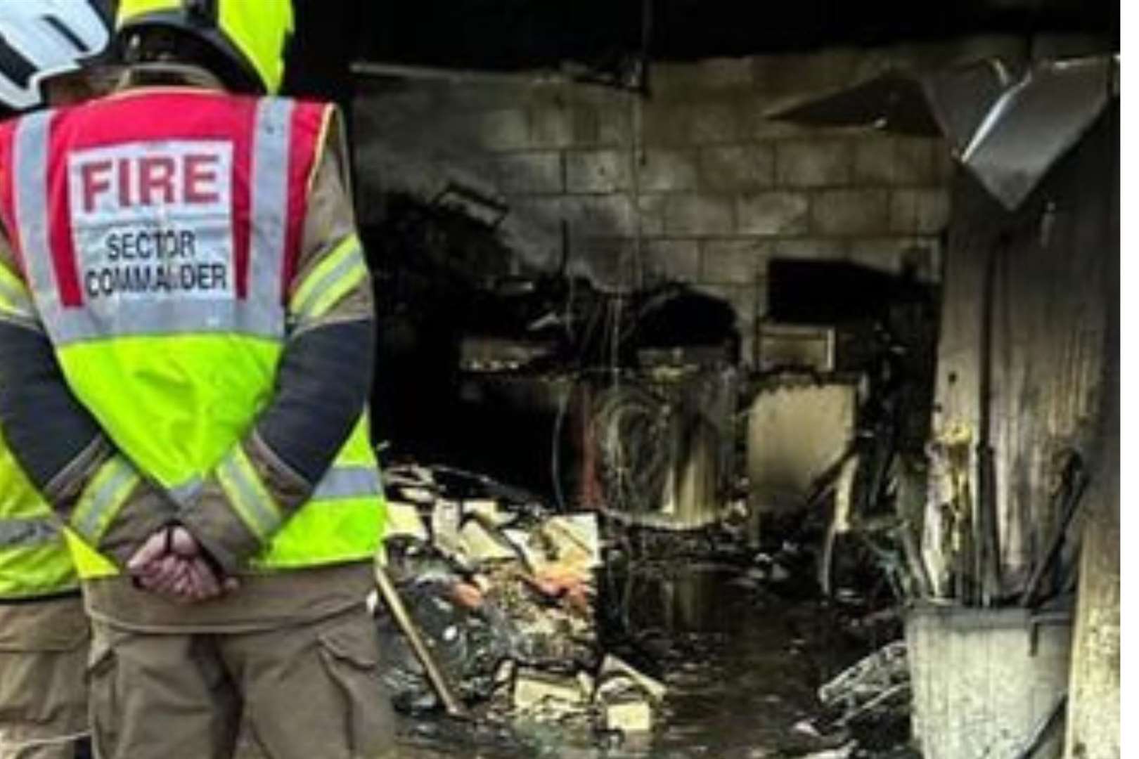 The fire damage inside the garage