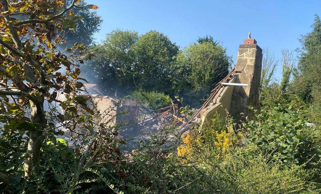 Significant damage was caused to the bungalow in Canterbury Road, Charing, following the explosion. Picture: Max Chesson