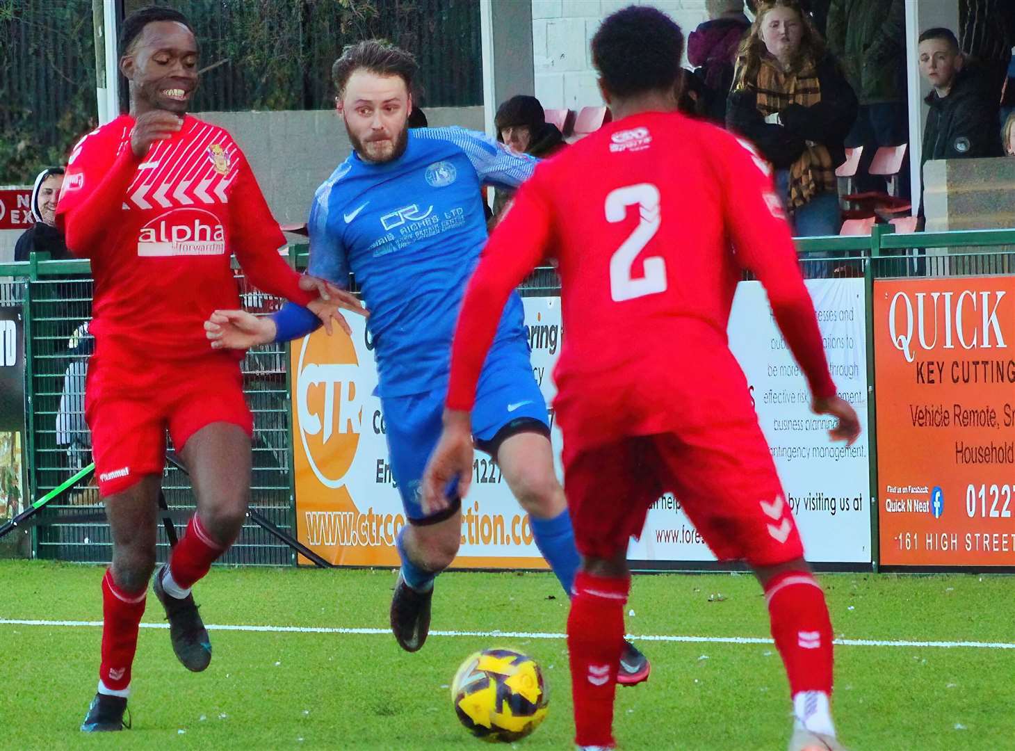 Left-back Jack Parter came on for Herne Bay against Haringey and had a shot tipped against the post. Picture: Keith Davy