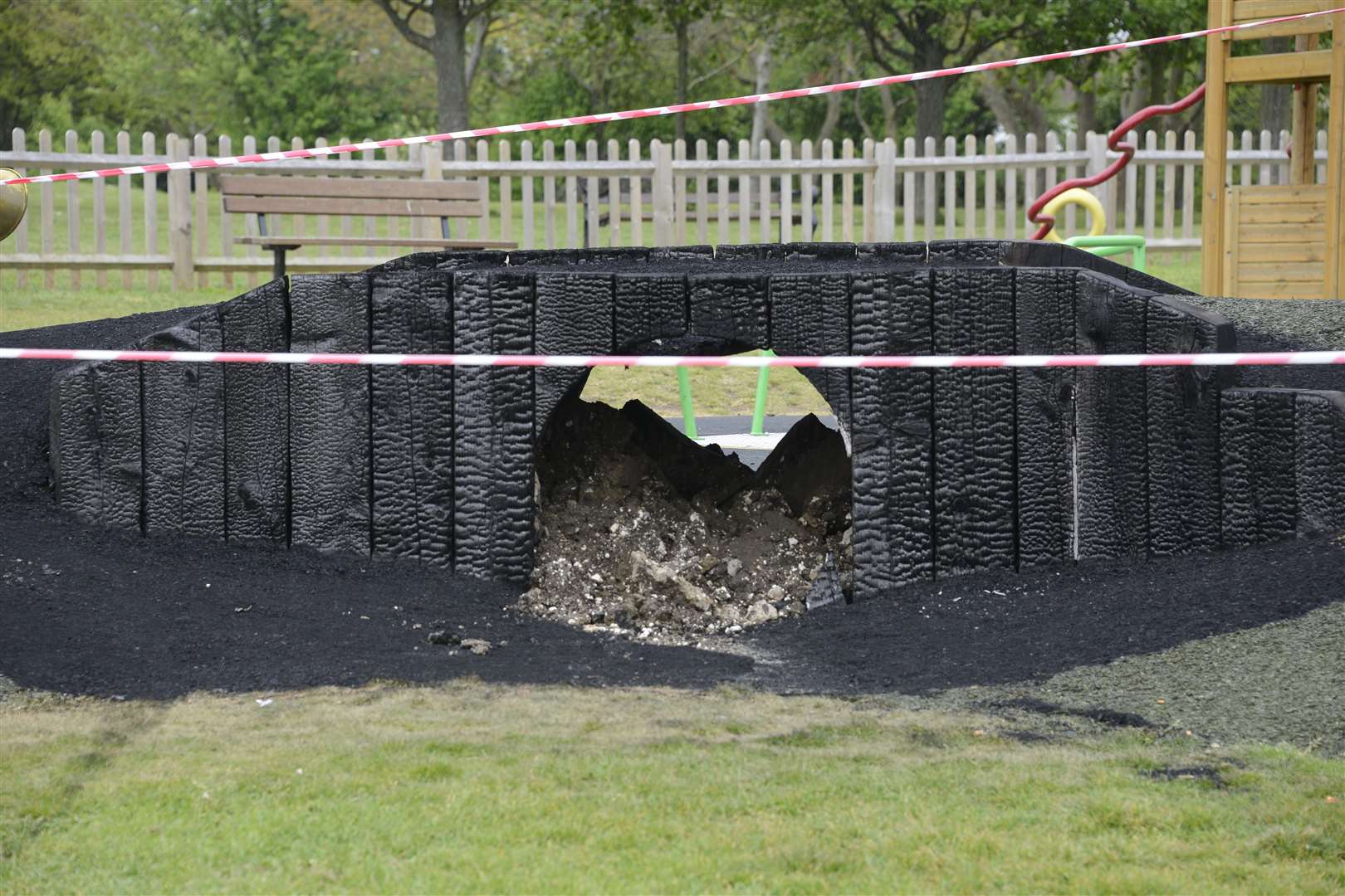 Fire damage in the play area in Broadstair's Memorial Recreation Ground