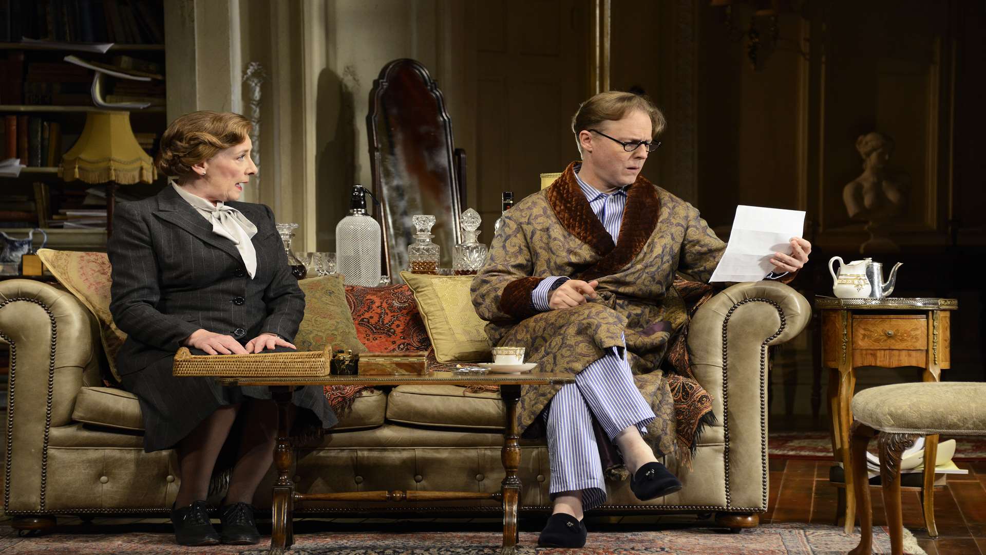 Phyllis Logan and Samuel West in Noel Coward's Present Laughter. Picture: Nobby Clark