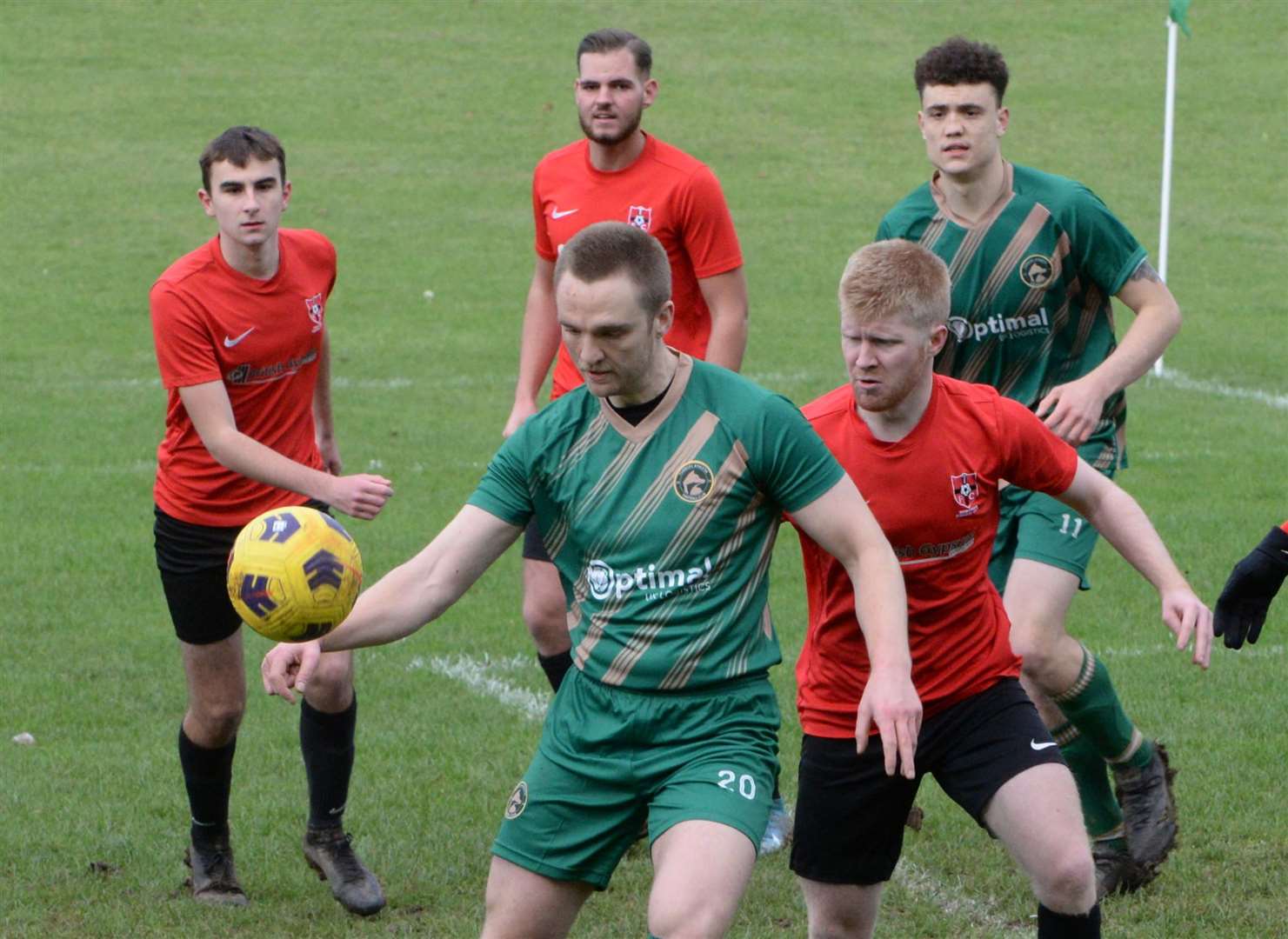 Tunbury Athletic's Jamie Martin fends off Thamesview Rangers' Ben Carney. Picture: Chris Davey (53210776)