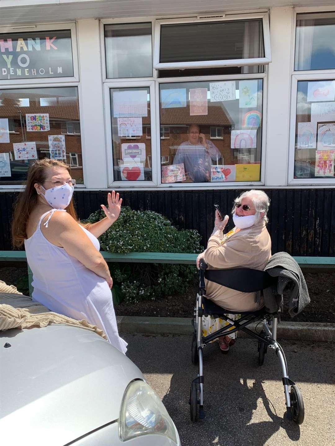 Stan was over the moon to get a window visit from his wife and daughter