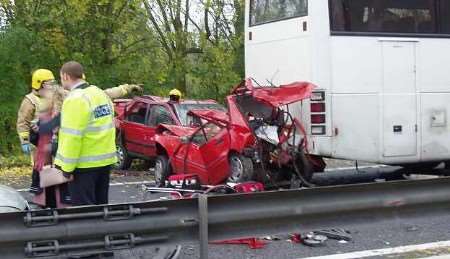 The remains of two cars involved in the crash. Picture courtesy KENT AIR AMBULANCE