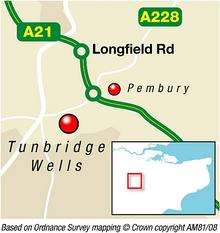 The crash, which involving an unmarked Metropolitan Police car, happened at around 12.35pm Tuesday on the A21. Graphic: Ashley Austen