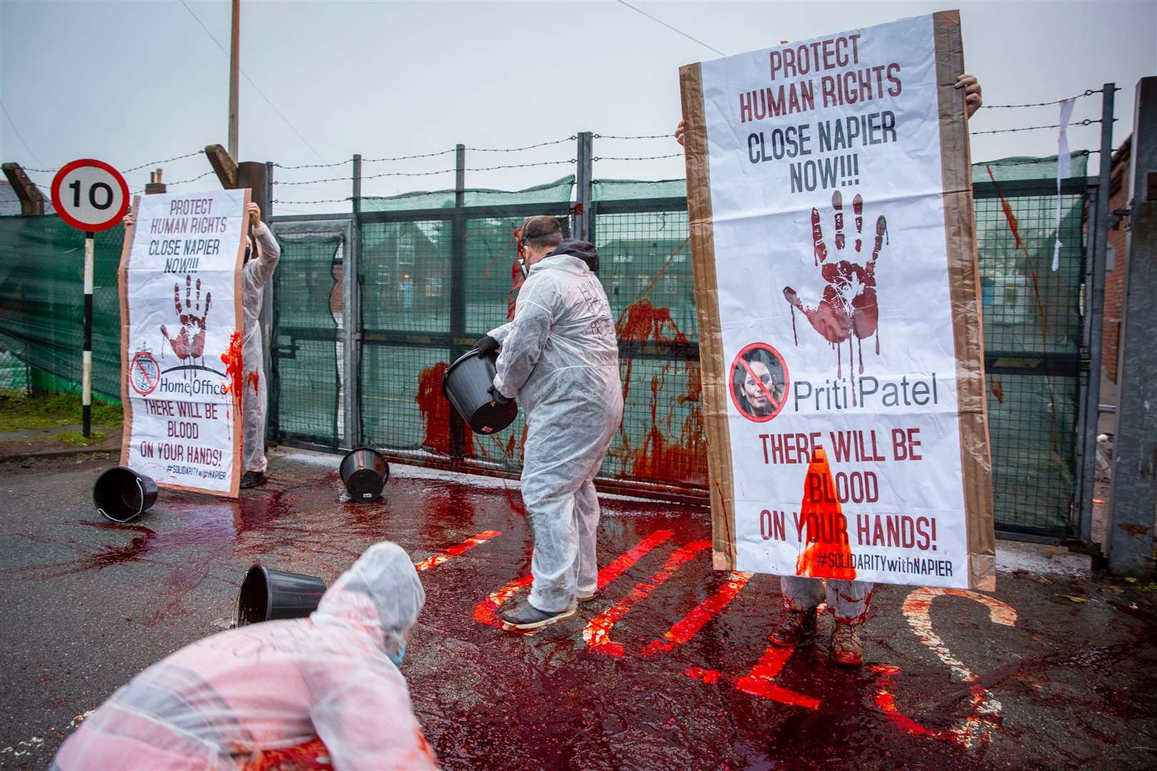 Activists took radical action to "highlight human rights violations" at the barracks. Picture: Andrew Aitchison/In pictures via Getty Images