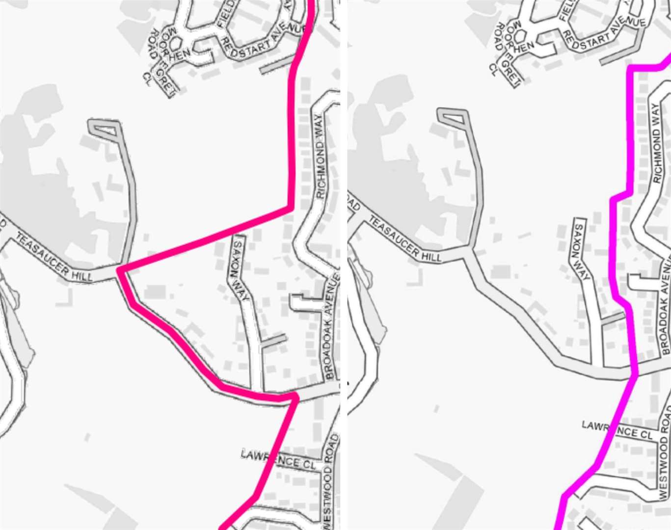 The differing boundaries for Tovil Parish (left) and Tovil Ward (right)