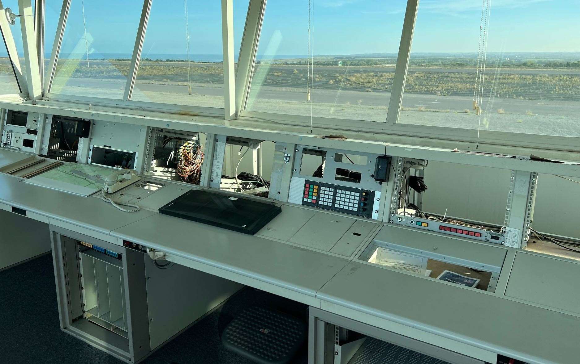 The abandoned desks in the control tower of Manston Airport