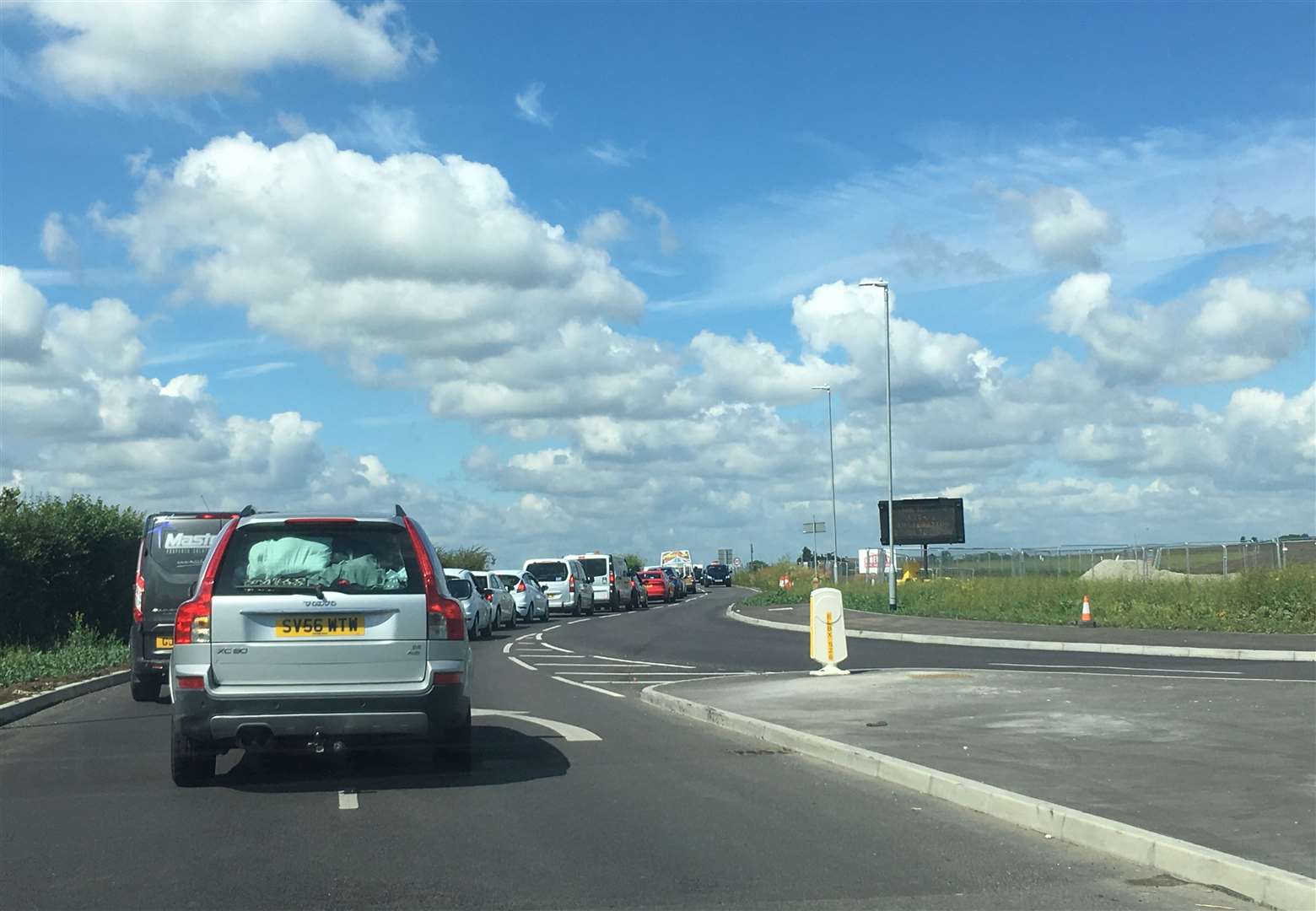 Queues on the Lower Road in Minster from the new Barton Hill Drive roundabout