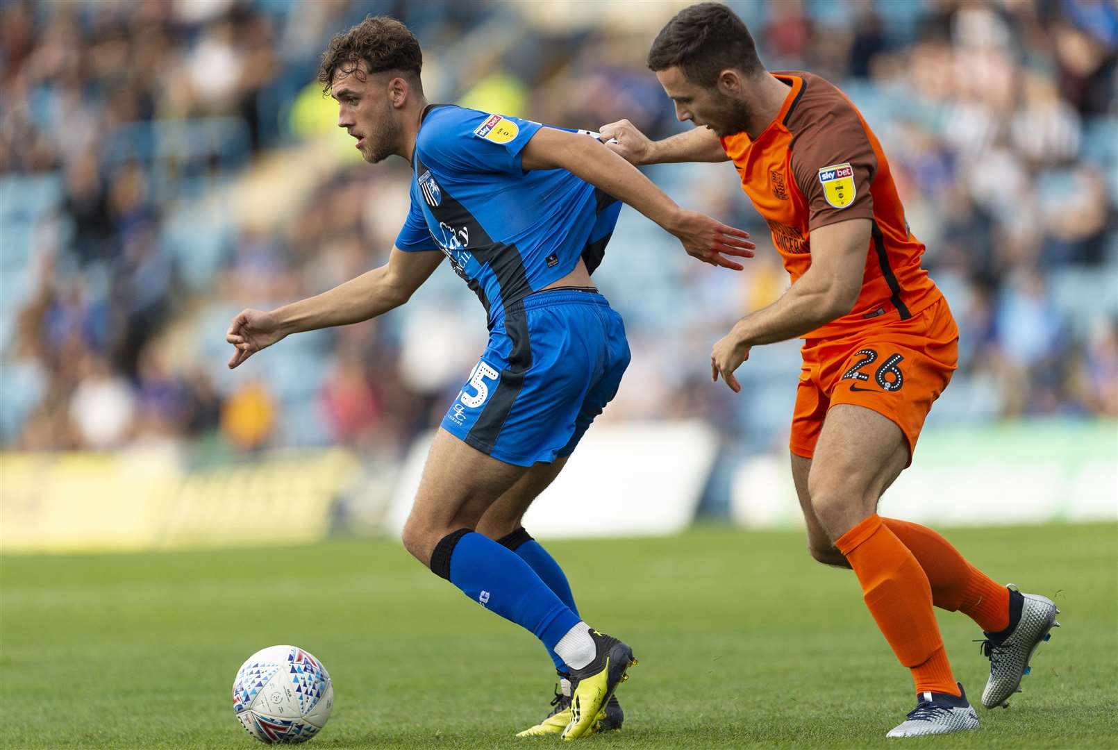 Gillingham's Bradley Stevenson up against Southend's Harry Lennon Picture: Ady Kerry