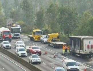 The scene on the M25 near Sevenoaks following a lorry fire. Picture: National Highways